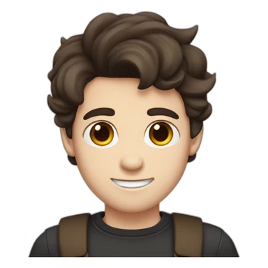 boy, big eyebrows, middle part, big teeth, pale skin, dark brown hair, mustache sticker