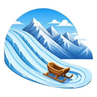 An icon showing a small sled down an icy track. The scene includes dynamic motion lines, icy curves, and a snowy mountain backdrop under a crisp blue sky. Transparent background emphasizes the speed and intensity of the sport. sticker
