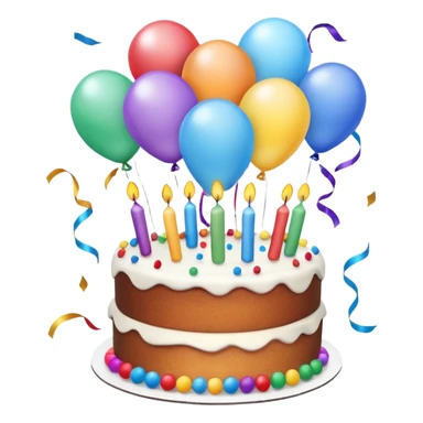 festive birthday scene with balloons, confetti, and a cake, expressing happiness and celebration sticker