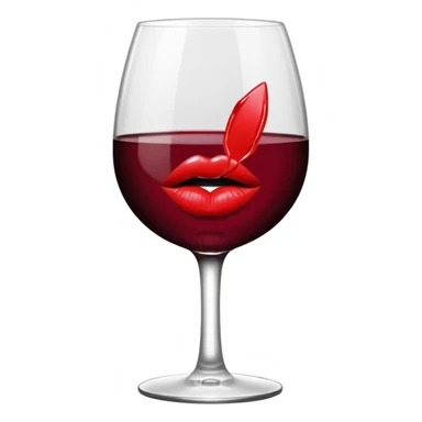 wine glass half full of red wine with a lipstick kiss print on the rim sticker