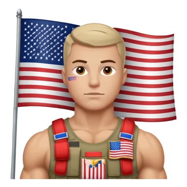 generate white powerful american soldier with small usa flag on shoulder sticker