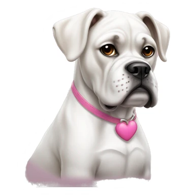 Sitting white boxer doggie with pink nose sticker