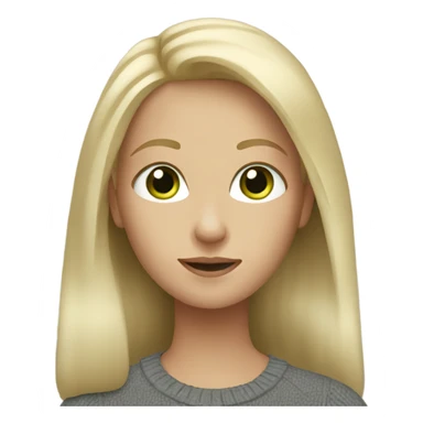 a women, blonde hair, gray eyes, green sweather, long hair sticker