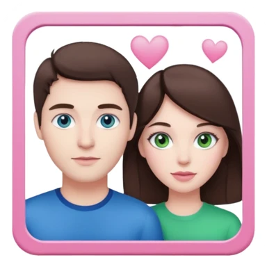 pink polaroid photo of a couple thats white with brunette hair blue and green eyes sticker