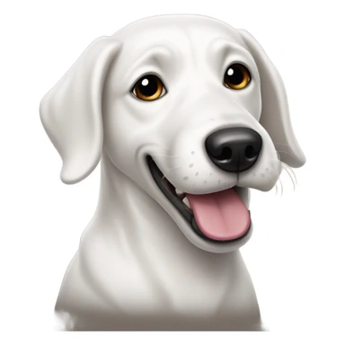 white dog with one black ear with tongue out  sticker