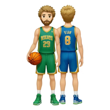 full body wHITE MAN WITH GOLD TEE BEARD  SHAGGY HAIR BASKETBALL PLAYER WEARING BLUE AND GREEN UNIFORM sticker