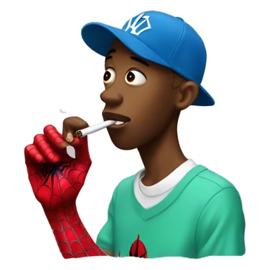 tyler the creator smoking with spiderman sticker