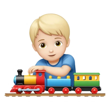 child playing with toy trains sticker