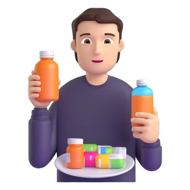 person holding a supplement bottle and looking at an empty plate sticker