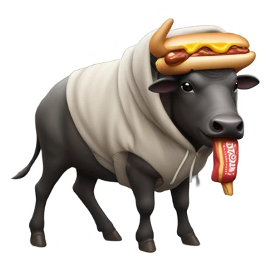 Water buffalo wearing a hoodie walking down a New York eating a hotdog sticker