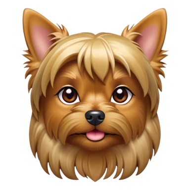 Cinematic Noble Yorkshire Terrier Portrait Emoji, Exuding refined charm and dignified poise, with a lustrous, silky fur in rich, deep hues, alert eyes and a confident expression, simplified yet exquisitely detailed, glowing with a soft, aristocratic radiance, high shine, embodying intelligent grace and classic elegance, soft glowing outline, capturing the essence of a regal Yorkshire Terrier ready to rule the screen with effortless sophistication! sticker
