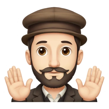 Jewish Big nose man with patchy beard little circle hat yamaka on his head puttin his hands together greedily sticker