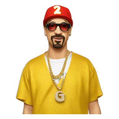 Ali G wearing red sticker
