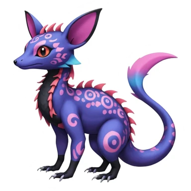 Rare epic aesthetic colorful Salandit-Noibat-Eevee-Genet-species-Fakemon-hybrid-creature, with markings, full body sticker