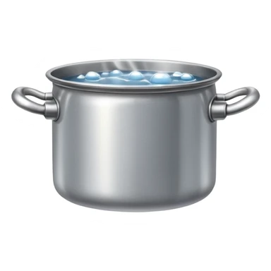 small metal pot filled with boiling water on a stove, visible hot steam and rising bubbles, realistic heat effect, shiny pot surface, bright lighting, clean white background

 sticker