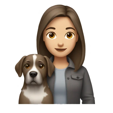 Brown hair girl with big grey dog  sticker