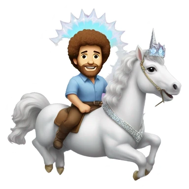 bob ross with a tiara riding a uniorn sticker