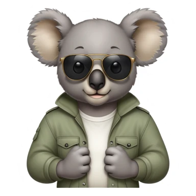 anthropomorphised koala in casual clothing, wearing dark sunglasses, fierce pose sticker