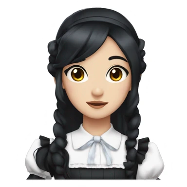 Anime maid with darkbrown eyes and long black hair wearing a french maid uniform sticker