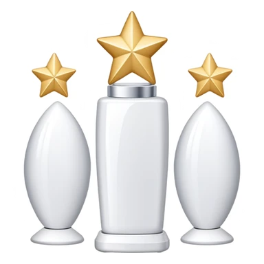 three white standing beauty products, mini stars around sticker