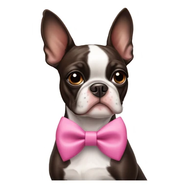 Cinnamon Boston terrier wearing a pink bow  sticker