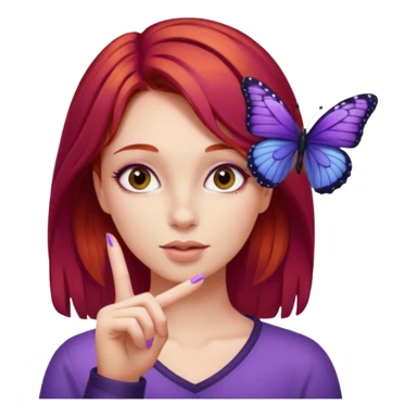 Purple butterfly resting on red haired girl finger sticker