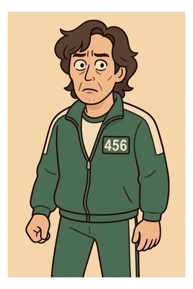 squid game player in green tracksuit, simple style sticker