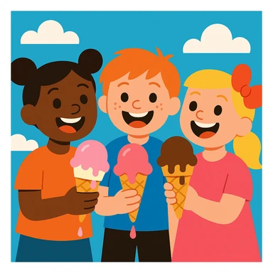 happy children with melting ice cream cones sticker