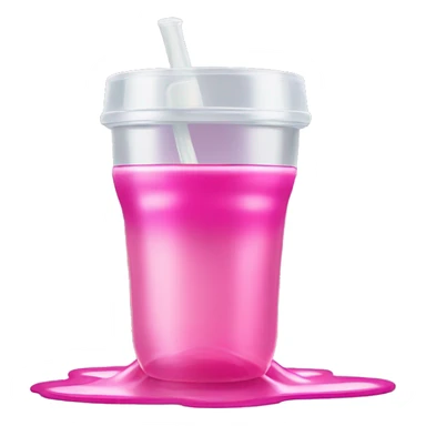 spilled sippy cup with pink liquid and a distorted reflection sticker