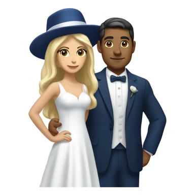 Puerto rican beard short hair with blue hat and navy blue suit getting Married with blond long hair girl with white  wedding dress  sticker