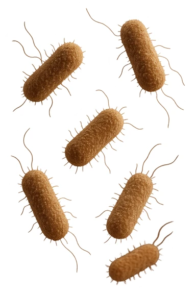 6 batteri intestinali iperrealistici sul bordeaux fluttuano in aria, iperrealistico 4k sticker