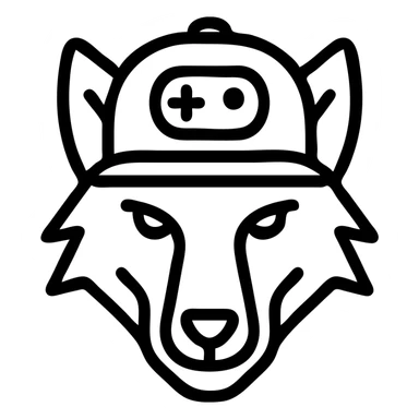 white wolf with a gamer hat, bold outlines, flat colors, no background sticker