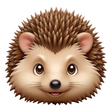 Cinematic Cute Hedgehog Portrait Emoji, Head tilted playfully and inquisitively, featuring a fluffy, spiky brown Fur with an irresistibly cute, round face and tiny ears, round, sparkling eyes filled with curious wonder, Simplified yet irresistibly adorable features, highly detailed, glowing with a warm, friendly glow, high shine, affectionate and quirky, stylized with a touch of woodland whimsy, bright and endearing, soft glowing outline, capturing the essence of a mischievous yet loving hedgehog, so playful it feels like it could roll out of the screen and into your arms! sticker