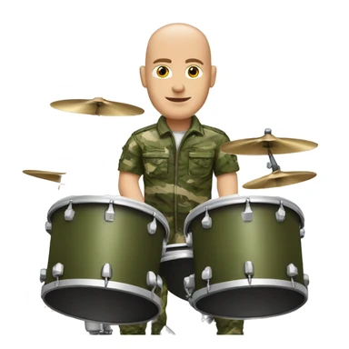 White male without hair on the head playing the drums in camouflage uniform  sticker