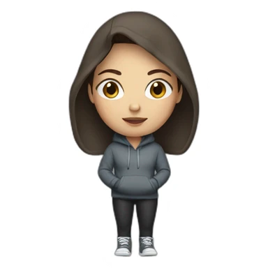 white woman with short dark brown hair in a hoodie sticker