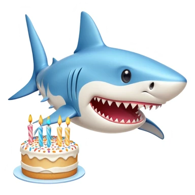 cute blue shark giving a kiss to a birthday cake sticker