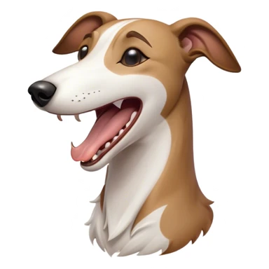 Cinematic Cute Yawning White and Brown Greyhound Portrait Emoji, Head tilted slightly with a dramatic, wide-open yawn, showcasing a pristine white Fur with bold brown markings, floppy ears slightly drooping, round eyes barely open in drowsy contentment, Simplified yet irresistibly adorable features, highly detailed, glowing with a soft, cozy glow, high shine, relaxed yet expressive, stylized with a touch of whimsy, bright and endearing, soft glowing outline, capturing the essence of a sleepy yet affectionate companion, so drowsy it feels like it could stretch out of the screen and curl up for a nap! sticker