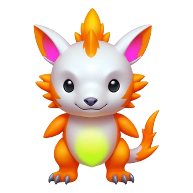 Tropical futuristic lush warm-colored neon-colored Digimon-Fionbri-creature sticker