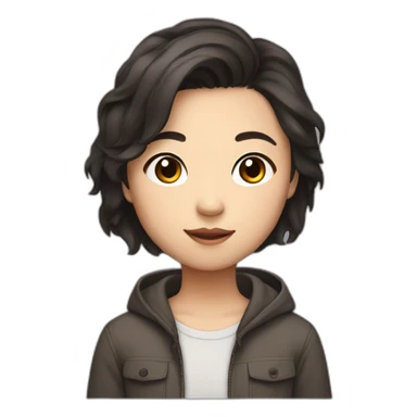 asian teen with fluffy short dark brown hair sticker