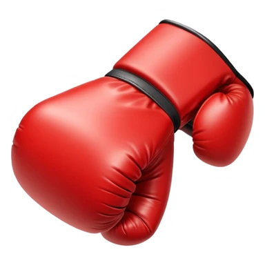 A small, bold boxing glove with a shiny red leather texture, clenched and angled forward, dynamic motion lines around it, symbolizing a powerful punch, clean white background sticker