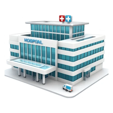 3d hospital outside, with text hospital sticker