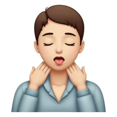 person putting hands on top of their neck with tongue out and eyes closed sticker
