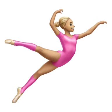 white rythmic gymnast jumping up in really flexible splits holding and twirling a ribbon in a pink leotard sticker