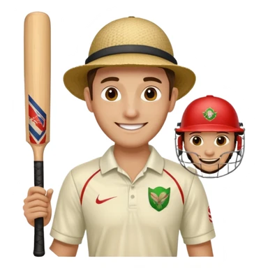i want a emoji suitable for a logo s well.
it should contain a man holding cricket bat and is wearing all the cricket accessories with no face visible sticker