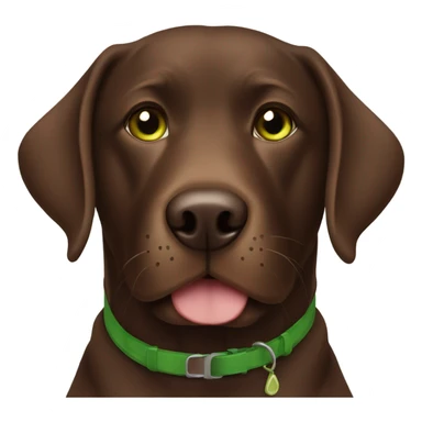 Chocolate lab with green collar sticker