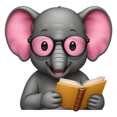 crear un emoji de un elefante rosadito con lentes de lectura grandes y negros  sticker