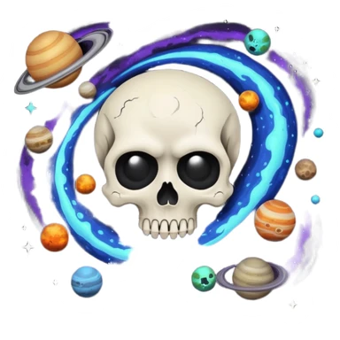 image of deep black space, with planets, stars an a galaxy, in the style of your bleeding skull art. sticker