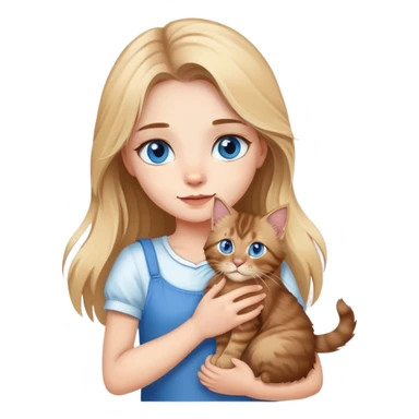 A blonde blue eyes girl holds a brown Maine Coon cat in her arms sticker