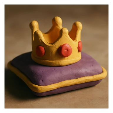 golden crown with rubies lying on a velvet pillow with golden edges sticker