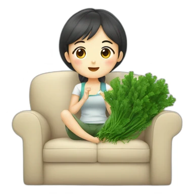 Couch potato korean girl wating seaweed sticker